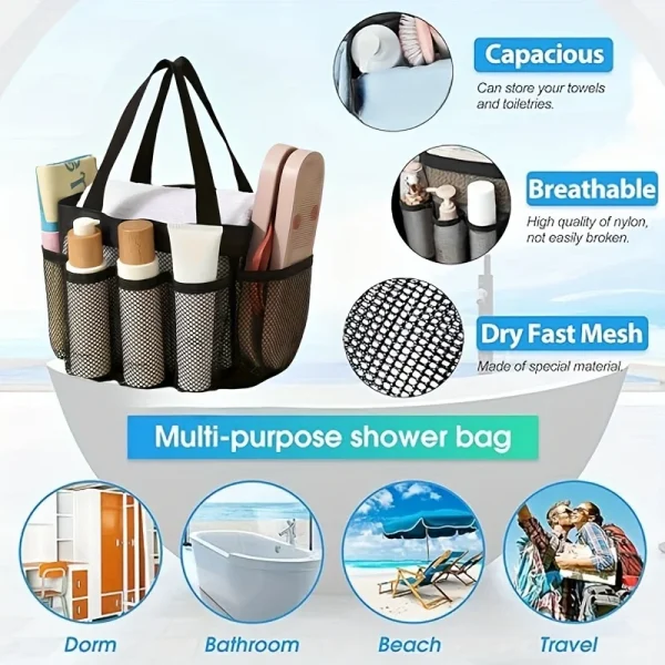 Portable mesh shower organizer: 8 pocket hanging shower baskets, suitable for dormitories, beaches, and travel 5