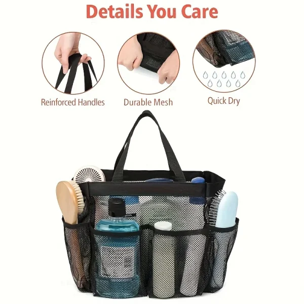 Portable mesh shower organizer: 8 pocket hanging shower baskets, suitable for dormitories, beaches, and travel 6