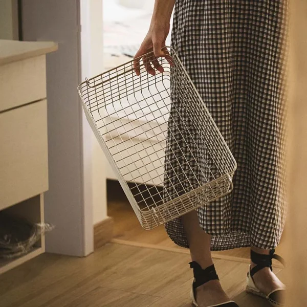 Japanese Stainless Steel Storage Basket Kitchen Sundries Organize Storage Basket Large Bathroom Clothing Metal Storage Box 2