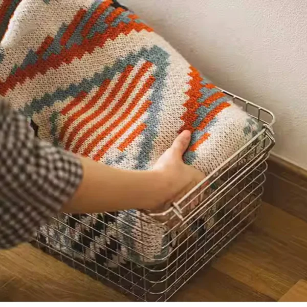 Japanese Stainless Steel Storage Basket Kitchen Sundries Organize Storage Basket Large Bathroom Clothing Metal Storage Box 5