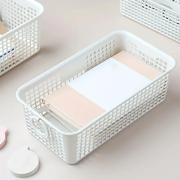 1 Piece Desktop Dual-Ear Storage Basket Snack Organizer with Hollow Rectangular Basket Plastic Storage Box 1