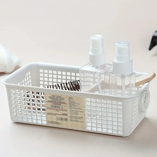1 Piece Desktop Dual-Ear Storage Basket Snack Organizer with Hollow Rectangular Basket Plastic Storage Box 2