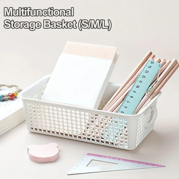 1 Piece Desktop Dual-Ear Storage Basket Snack Organizer with Hollow Rectangular Basket Plastic Storage Box 3