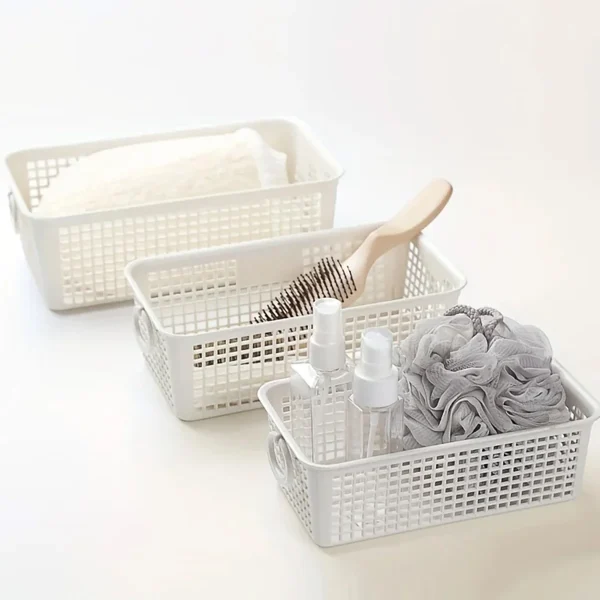 1 Piece Desktop Dual-Ear Storage Basket Snack Organizer with Hollow Rectangular Basket Plastic Storage Box 6