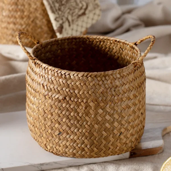 Woven Storage Box Japanese Style Woven Sundries Basket Cosmetics Organizer Box Woven Flower Basket 1