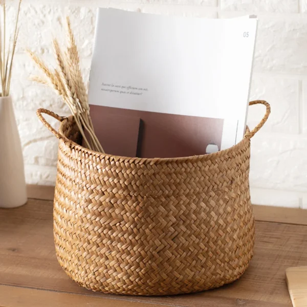 Woven Storage Box Japanese Style Woven Sundries Basket Cosmetics Organizer Box Woven Flower Basket 2