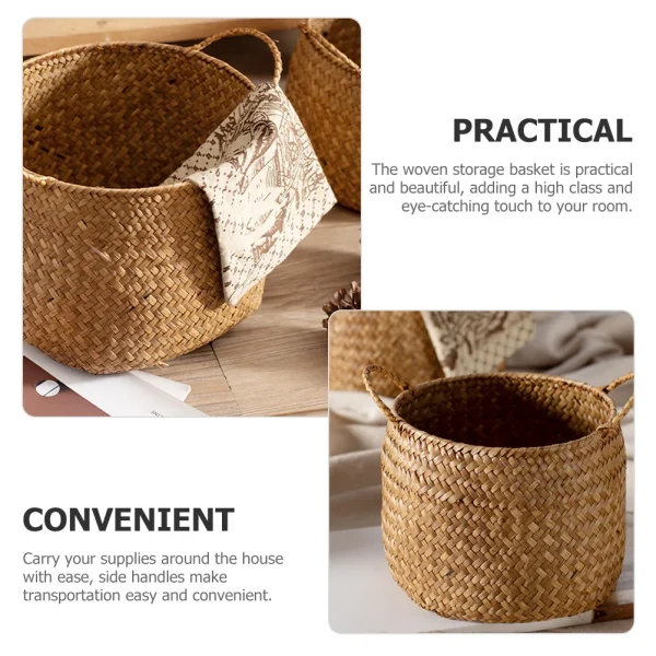 Woven Storage Box Japanese Style Woven Sundries Basket Cosmetics Organizer Box Woven Flower Basket 5
