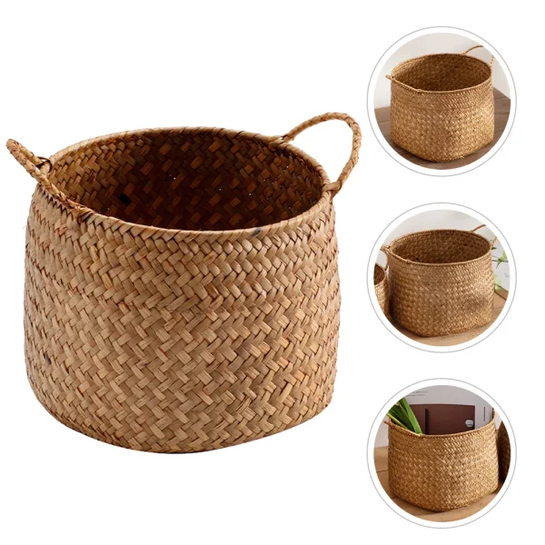 Woven Storage Box Japanese Style Woven Sundries Basket Cosmetics Organizer Box Woven Flower Basket 6