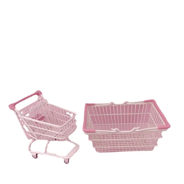 Ins Cute Pink Trolley Shopping Basket Storage Toy Creative Mini Kawaii Desktop Decoration Gift Dollhouse Furniture Accessories 4