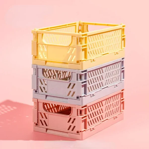 Plastic Foldable Storage Crate Folding Box Basket Stackable Cute Makeup Jewellery Toys Boxes for Storage Box Organizer Portable 1
