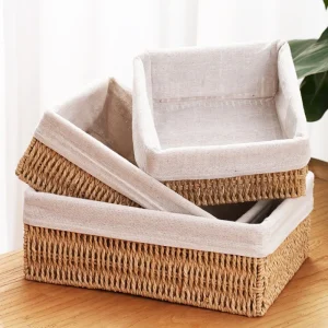 Imitation Rattan Handmade Storage Basket Woven Basket Living Room Bedroom Stationery Sundries Household Storage Box 1