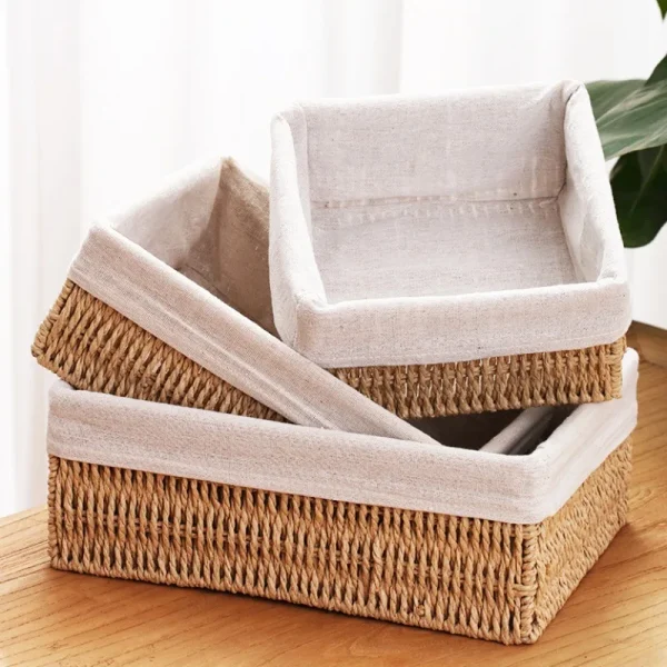 Imitation Rattan Handmade Storage Basket Woven Basket Living Room Bedroom Stationery Sundries Household Storage Box 1