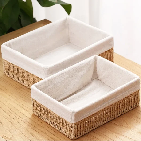 Imitation Rattan Handmade Storage Basket Woven Basket Living Room Bedroom Stationery Sundries Household Storage Box 2