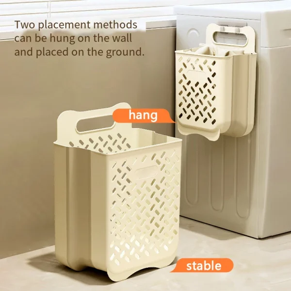 Folding Bathroom Laundry Basket Wall-mounted Dirty Clothes Storage Basket Household Laundry Bag Laundry Bathroom Organizer 3