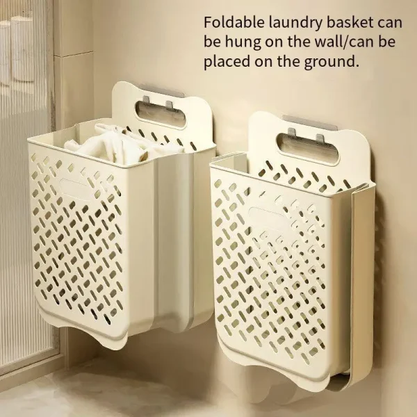 Folding Bathroom Laundry Basket Wall-mounted Dirty Clothes Storage Basket Household Laundry Bag Laundry Bathroom Organizer 4