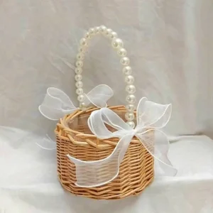 Willow Rattan Woven Wedding Basket Wicker Half Moon Storage With Handle Sturdy Flower Girls Baskets Home Picnic Sundry Container 1