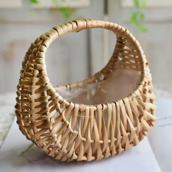 Willow Rattan Woven Wedding Basket Wicker Half Moon Storage With Handle Sturdy Flower Girls Baskets Home Picnic Sundry Container 2