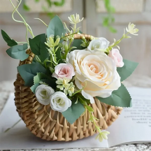 Willow Rattan Woven Wedding Basket Wicker Half Moon Storage With Handle Sturdy Flower Girls Baskets Home Picnic Sundry Container 4