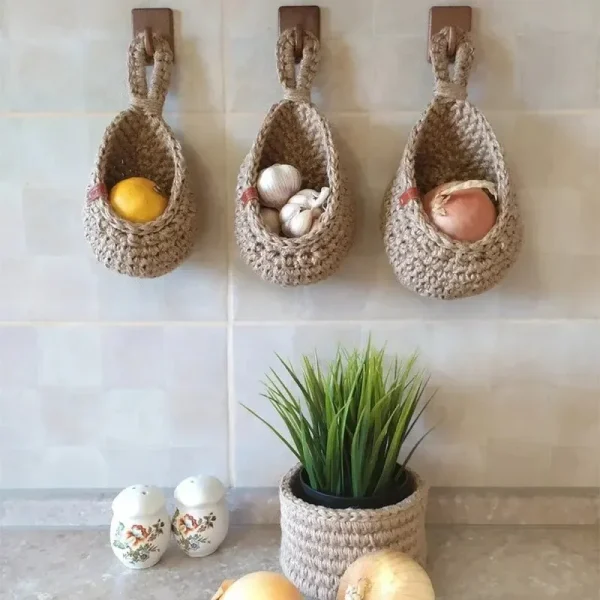 Wall-mounted Vegetable Basket Fruit and Sundry Basket Natural Wicker Weave Storage Basket Kitchen Storage Home Decoration 3
