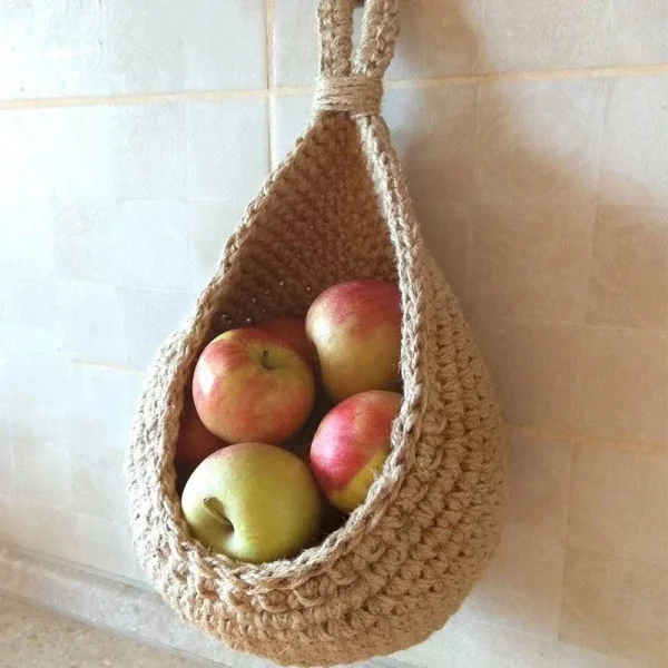 Wall-mounted Vegetable Basket Fruit and Sundry Basket Natural Wicker Weave Storage Basket Kitchen Storage Home Decoration 4