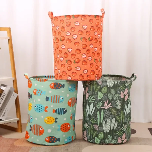 New in 2023 Linen Dirty Laundry Basket Foldable Round Waterproof Organizer Bucket Clothing Children Toy Large Capacity Storage 4
