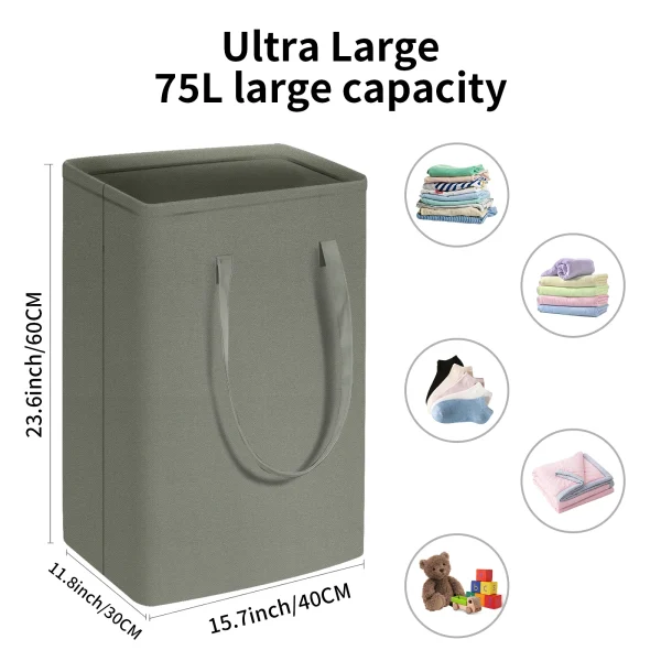 Large Laundry Basket 75L Waterproof Freestanding Laundry Hamper Collapsible Tall Clothes Hamper with Handles for Clothes Toys 5