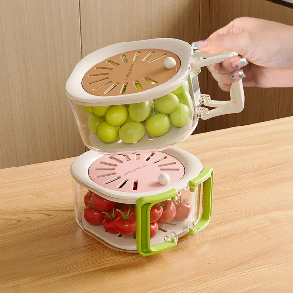 Dust-Proof Fruit Drainer Basket -Hidden Folding Handle Drain Switch Expandable 2-In-1 Thickened Dewatering Dishwashing Basket 2
