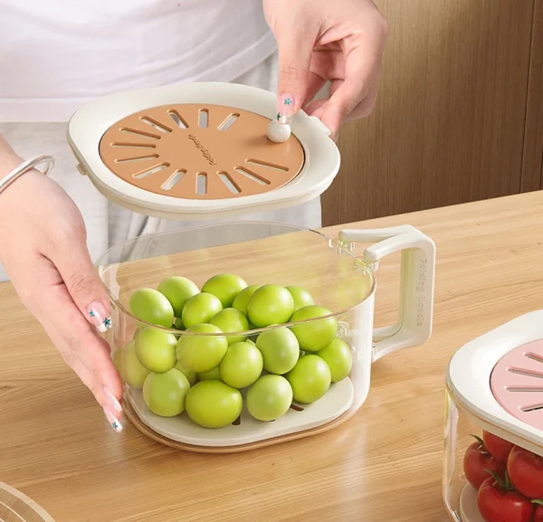 Dust-Proof Fruit Drainer Basket -Hidden Folding Handle Drain Switch Expandable 2-In-1 Thickened Dewatering Dishwashing Basket 4