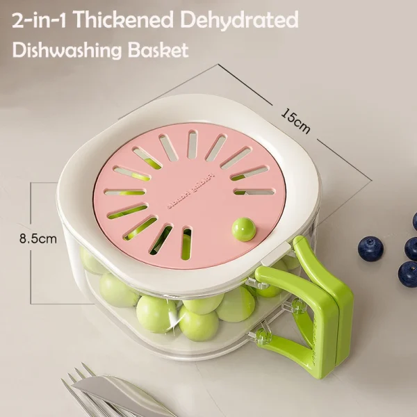 Dust-Proof Fruit Drainer Basket -Hidden Folding Handle Drain Switch Expandable 2-In-1 Thickened Dewatering Dishwashing Basket 6