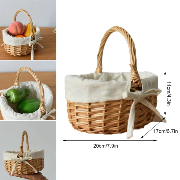 Handwoven Basket Hand-woven Flower Basket Wicker Basket  with Handle Fabric Lining for Picnic Camping CapacityGrocery Fruit 1