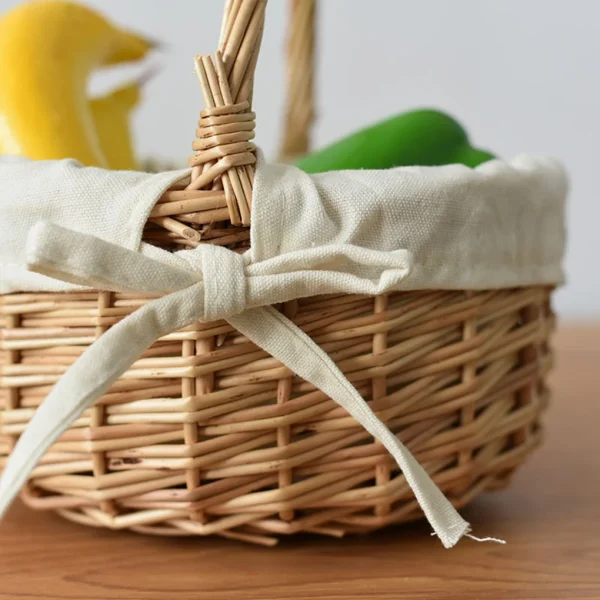 Handwoven Basket Hand-woven Flower Basket Wicker Basket  with Handle Fabric Lining for Picnic Camping CapacityGrocery Fruit 2