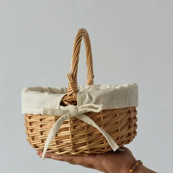 Handwoven Basket Hand-woven Flower Basket Wicker Basket  with Handle Fabric Lining for Picnic Camping CapacityGrocery Fruit 3