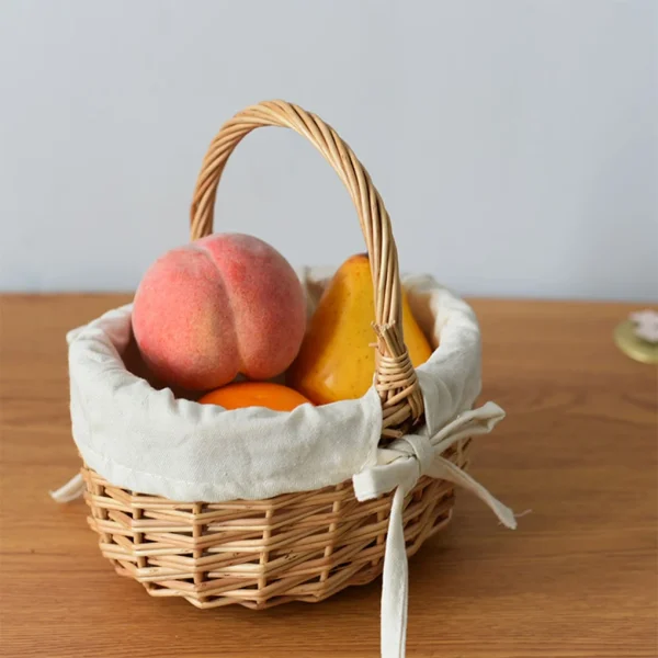 Handwoven Basket Hand-woven Flower Basket Wicker Basket  with Handle Fabric Lining for Picnic Camping CapacityGrocery Fruit 6
