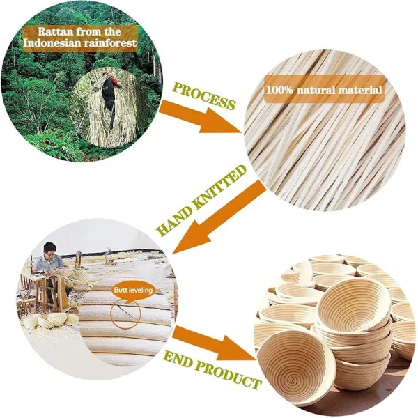 Round Banneton Bread Proofing Basket With Liner Natural Rattan Basket Baking Utensils Bread Baskets Sourdough Fermentation Tools 6