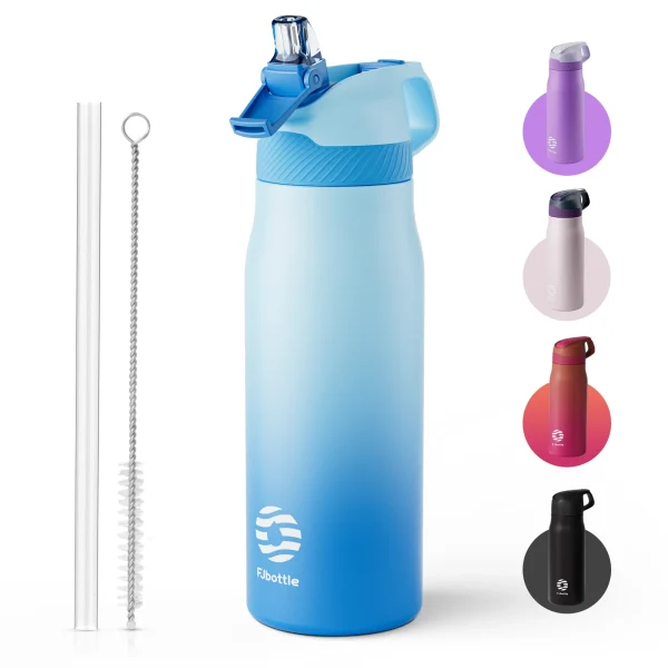 Fjbottle 710ml Stainless Steel Vacuum Insulated Water Bottle with Straw, Leak-Proof Thermal Flask for Sports 1