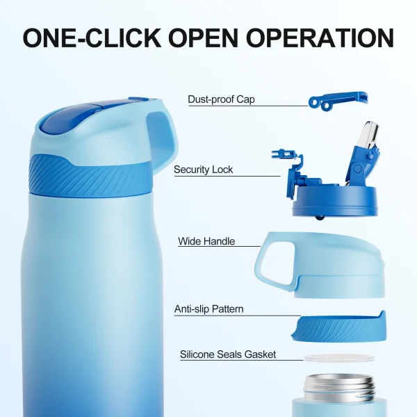Fjbottle 710ml Stainless Steel Vacuum Insulated Water Bottle with Straw, Leak-Proof Thermal Flask for Sports 2