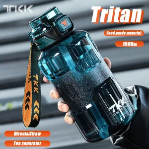 TKK 1500ml Sports Water Bottle with Tea Drain Fliter TRITAN Large Capacity Cup Outdoor Gym Kettle BPA-Free 1