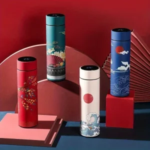 Retro Smart Temperature Display Insulated Cup,  Chinese Style Thermal Water Bottle, Stainless Steel Water Cup 1