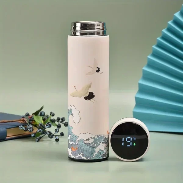 Retro Smart Temperature Display Insulated Cup,  Chinese Style Thermal Water Bottle, Stainless Steel Water Cup 3