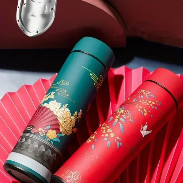 Retro Smart Temperature Display Insulated Cup,  Chinese Style Thermal Water Bottle, Stainless Steel Water Cup 6