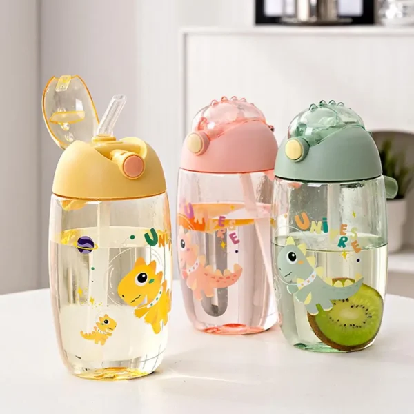 500ml Portable Children's Dinosaur Water Bottle With Silicone Straw Leak Proof Plastic Water Bottle Summer Children's Water Cup 1