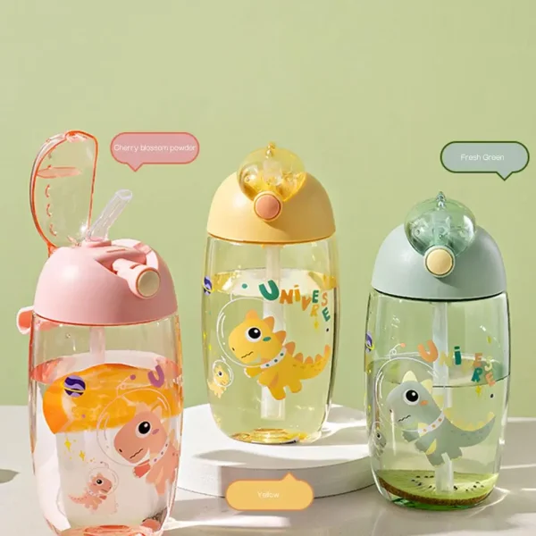 500ml Portable Children's Dinosaur Water Bottle With Silicone Straw Leak Proof Plastic Water Bottle Summer Children's Water Cup 2