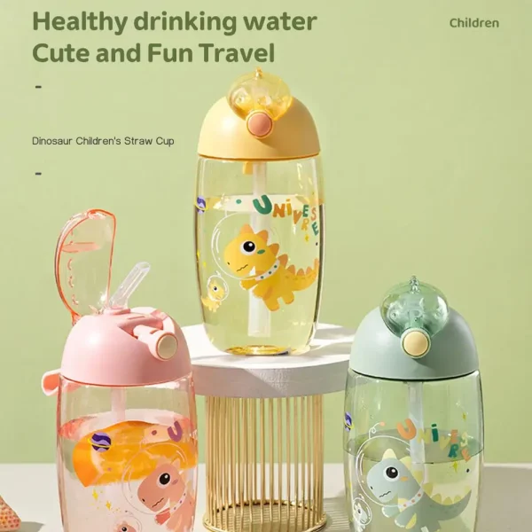 500ml Portable Children's Dinosaur Water Bottle With Silicone Straw Leak Proof Plastic Water Bottle Summer Children's Water Cup 3
