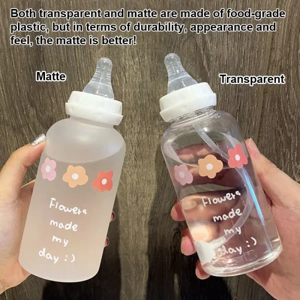 Cute Cartoon Plastic Water Bottle Pacifier Straw Cup Suitable For Adult Children Milk Drinking Bottle Flower Baby Feeding Bottle 1
