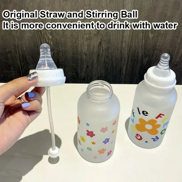 Cute Cartoon Plastic Water Bottle Pacifier Straw Cup Suitable For Adult Children Milk Drinking Bottle Flower Baby Feeding Bottle 2