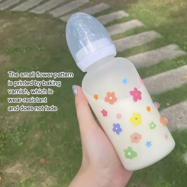 Cute Cartoon Plastic Water Bottle Pacifier Straw Cup Suitable For Adult Children Milk Drinking Bottle Flower Baby Feeding Bottle 4
