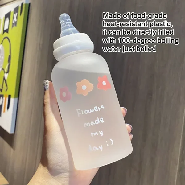 Cute Cartoon Plastic Water Bottle Pacifier Straw Cup Suitable For Adult Children Milk Drinking Bottle Flower Baby Feeding Bottle 5