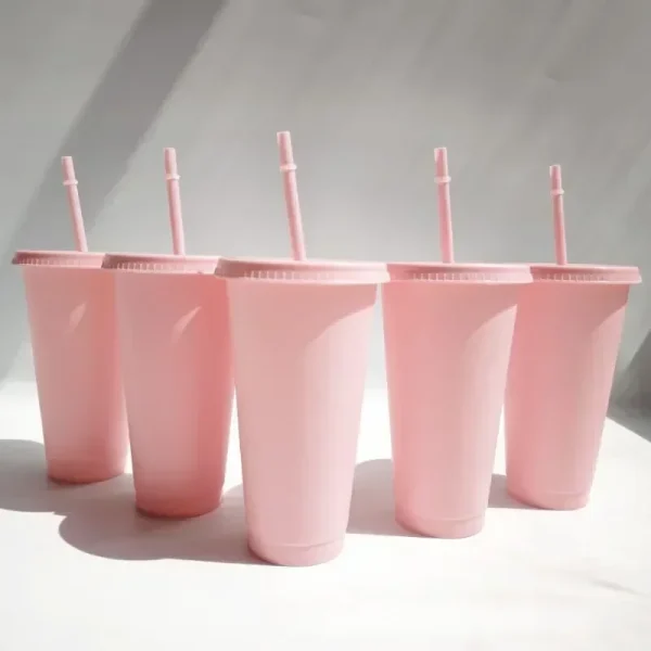 5pcs Tumblers with Lids and Straws Reusable Plastic Cups Iced Coffee Large Water Bottle Party Cold Mug Summer Drinkware 컵 1