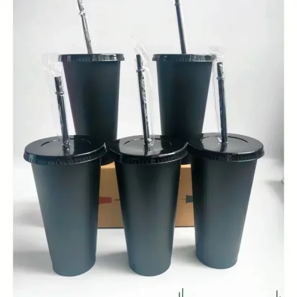 5pcs Tumblers with Lids and Straws Reusable Plastic Cups Iced Coffee Large Water Bottle Party Cold Mug Summer Drinkware 컵 3