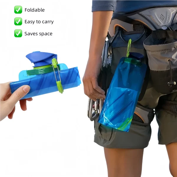 700ml Foldable Water Bottles Flexible Reusable Travel&Camping Water Bottle Water Pouch Soft Flask Water Bag With Carabiner Clip 1